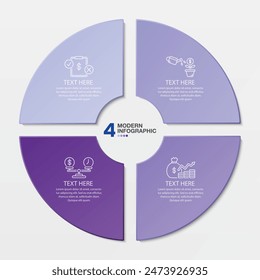 Modern circle infographic template with 4 steps, process or options, process chart, Used for process diagram, presentations, workflow layout, flow chart, infograph. Vector eps10 illustration.