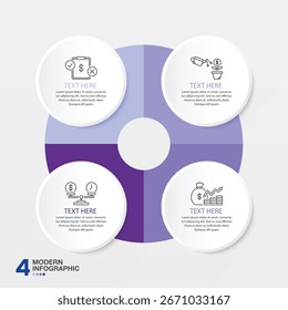 Modern circle infographic template with 4 steps, process or options, process chart, Used for process diagram, presentations, workflow layout, flow chart, infograph. Vector eps10 illustration.
