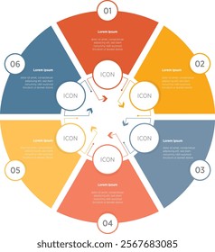 Modern circle infographic template with 6 options, steps, parts, segments. Business concept. marketing infographic vector illustration.