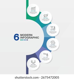 Plantilla de infografía circular moderna con 6 pasos, proceso u opciones, diagrama de proceso, utilizado para diagrama de proceso, presentaciones, diseño de flujo de trabajo, diagrama de flujo, infografía. Vector eps10 ilustración.