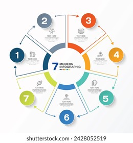 Modern circle infographic template with 7 steps, process or options, process chart, Used for process diagram, presentations, workflow layout, flow chart, infograph.