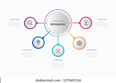 Modern circle infographic vector template, 5 circle icons