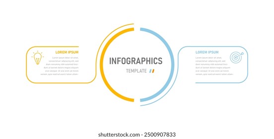 Modern circle infographics consisting of two stages with changeable icons. Infographic template for presentations, website