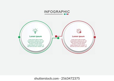 Modern circle infographics consisting of two stages with changeable icons. Infographic template for presentations, website