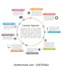 Modern circle infographics with icons and text, round diagram template, vector eps10 illustration