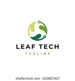 Modern Circle Leaf Technology Logo Icon Template Design