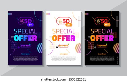 Modern circle light and dark mobile for sale banner. Template collection and social media sales banners. Super sale special offer set. Vector illustration