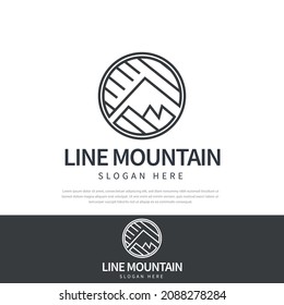 Modern circle mountain line vector illustration design logo, simple mountain concept