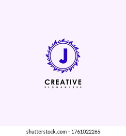 modern circle ornament blue J logotype design concept