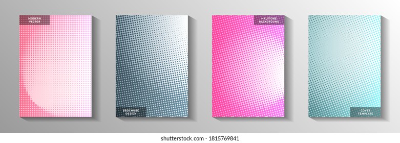 Modern de la pantalla de color de la pantalla de la capa de la portada plantillas de la página series vectoriales. Folleto escolar desvaneció los patrones de tono de la pantalla. Diseños de portada de historietas de manga retro. Efectos ópticos.