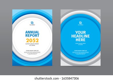 Modern circle shape blue and white color theme book cover template for annual report magazine