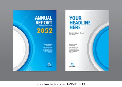 Modern circle shape blue and white color theme book cover template for annual report magazine