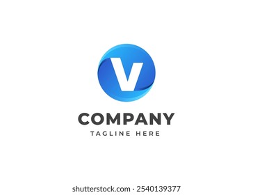 Modern Circle Shape on Letter V Logo Design Concept. Initial Letter V with Circle Shape Logo Design. Circle Shape Symbol for Corporate Business Identity. Alphabet Vector Logo Illustration