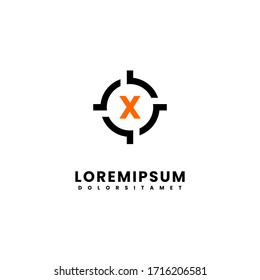 Modern circle shot minimalist X logo letter creative design concept.