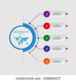 Modern circle timeline infographic with paper cut and 3d effect Business process with 5 options. Vector template