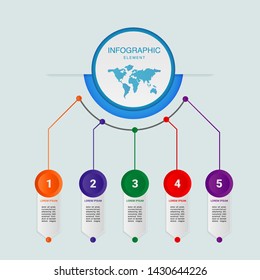 Modern circle timeline infographic with paper cut and 3d effect Business process with 5 options. Vector template