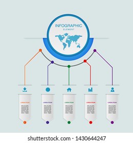 Modern circle timeline infographic with paper cut and 3d effect Business process with 5 options. Vector template