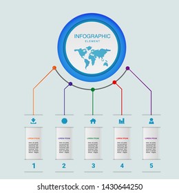 Modern circle timeline infographic with paper cut and 3d effect Business process with 5 options. Vector template