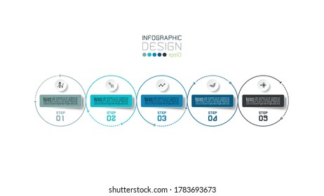 Modern circle vector design 5 steps for business presentation,process of factory,plan to study. infographic design.