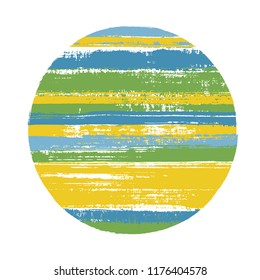 Modern circle vector geometric shape with stripes texture of paint horizontal lines. Planet concept with old paint texture. Badge round shape logotype circle with grunge stripes background.