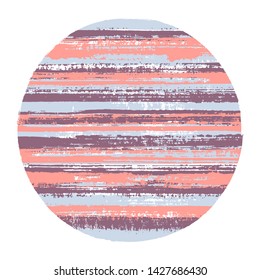 Modern circle vector geometric shape with striped texture of paint horizontal lines. Disc banner with old paint texture. Emblem round shape circle logo element with grunge background of stripes.