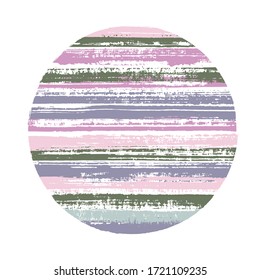 Forma geométrica vectorial de círculo moderno con textura rayada de líneas horizontales de tinta. Disco de textura de pintura antiguo. Círculo de logotipo de formas redondeadas de etiquetas con fondo de rayas.