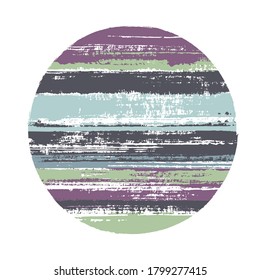 Forma geométrica vectorial de círculo moderno con textura de rayas de líneas horizontales de tinta. Banner de disco con textura de pintura antigua. Marcar el círculo del logotipo de forma redondeada con el fondo de las rayas gruesas.
