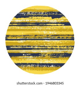Modern circle vector geometric shape with striped texture of paint horizontal lines. Old paint texture disc. Emblem round shape logotype circle with grunge background of stripes.