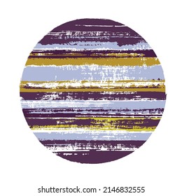 Modern circle vector geometric shape with stripes texture of ink horizontal lines. Disc banner with old paint texture. Emblem round shape logotype circle with grunge stripes background.