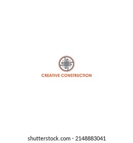 Modern circle vector initial letter S or SS logo in orange-grey color isolated on multiple background colors. The logo is suitable for construction company logo design inspiration templates.