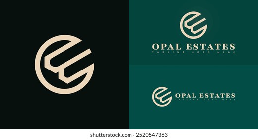 Modern circle vector initial letter EO or OE logo in gold color isolated on multiple background colors. The logo is suitable for real estate company logo design inspiration templates.