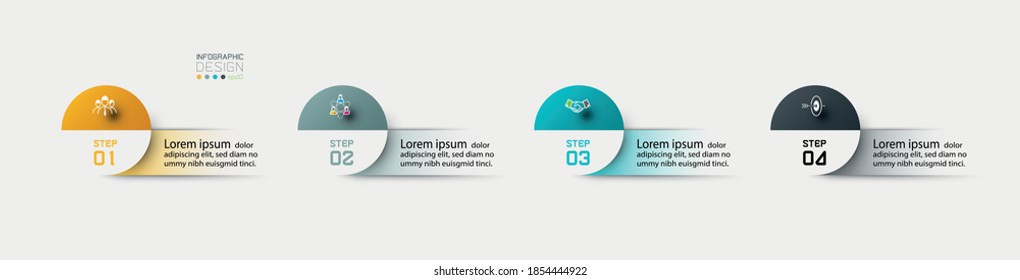 Modern circles combined with square labels 4 steps to help present your work and explain the work by vector infographic.