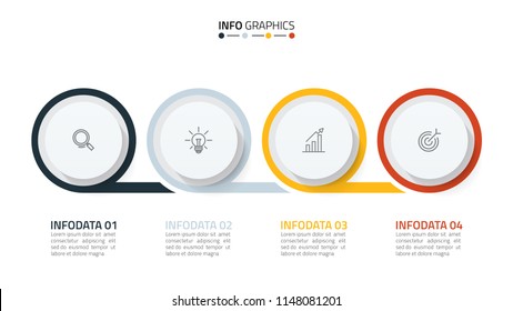 Modern circles infographic design template. Timeline with 4 steps, options or process. Can be used for workflow layout, diagram, annual report, presentation or web design. Vector eps10 illustration.