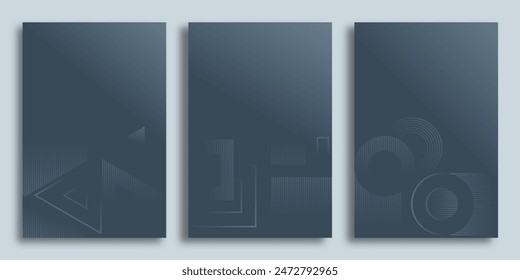 Modern circles, triangles and squares lines covers set. Abstract lines background. Gradient Modern design template for posters, ad banners, brochures, flyers, covers, websites. Vector image