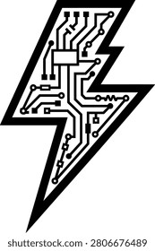 Modern circuit board lightning bolt silhouette symbolizes innovation