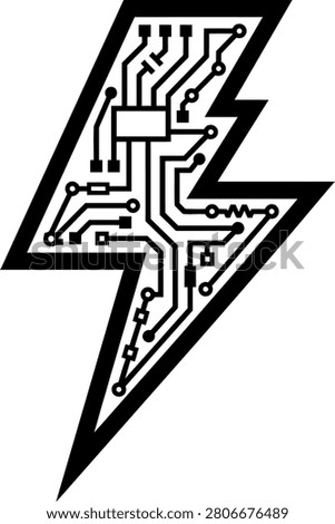 Modern circuit board lightning bolt silhouette symbolizes innovation