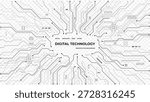 Modern circuit board pattern with central text space. White digital technology background featuring electronic lines and connections for tech designs. Digital vector illustration