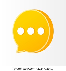 Modern circular 3D speech bubble icon illustration. Yellow color social media chat vector art symbol.
