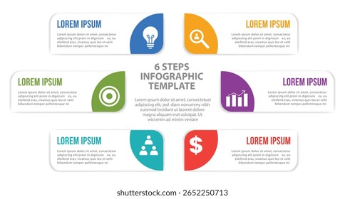 modern circular business infographic with timeline icons for data visualization. ideal for abstract backgrounds, presentations, and planning. clean, editable vector template for professional use.