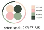 Modern circular color palette featuring peach, rose quartz, celadon, and forest green, ideal for design projects, branding, creative templates, and stylish digital backgrounds.