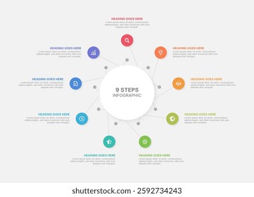 Modern Circular Cycle Infographic Design Template with 9 Data Points