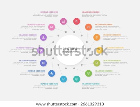 Modern Circular Cycle Infographic Design Template with 14 Data Points