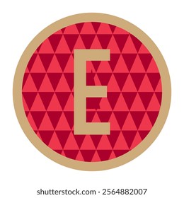 A modern circular design featuring the letter “E” in warm tones, surrounded by a striking gold border with red geometric background, ideal for logos or sophisticated decorations.