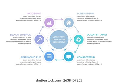 Modern circular diagram infographic with six connected steps, vector eps10 illustration