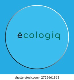 Conceito de logotipo moderno circular de ecologia com texto "Ecologia" no fundo azul vibrante