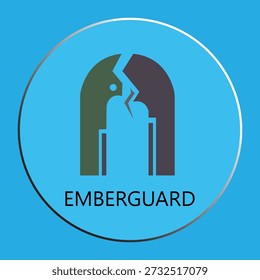 Design de logotipo circular moderno Emberguard com arco abstrato e ícone de raio