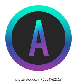 Modern circular emblem with the letter ‘A’ in a turquoise-to-purple gradient, framed by a matching gradient border on a dark background. Perfect for logos, app icons, and creative branding.