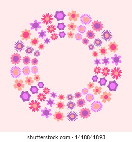 Modern circular floral frame with colorful beautiful flowers. Can be used for different design. Vector EPS10. Decorative brush is saved in the file