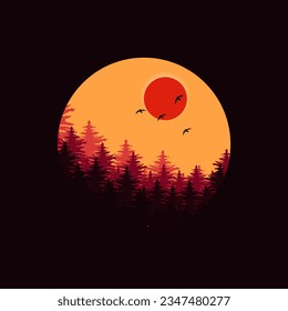 modern circular forest design landscape illustration