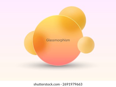 Moderno Anuncio de morfismo de vidrio circular con cálidos Gradientes naranjas y amarillos sobre un fondo pastel suave para digital y Diseño web.